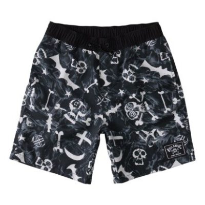 Bañador BILLABONG surfero niño Short elástico Bad Billy Layback 16" NIGHT Ref. W2LB10BIP1 negro/blanco calaveras