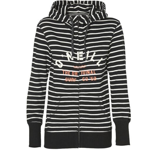 Sudadera O'NEILL con capucha y cremallera para mujer EASY FANTASTIC FZ HOODIE Ref. 8P6400 negra/blanca rayas