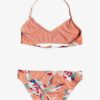 Conjunto de Bikini ROXY dos piezas niña Bralette Made For CADMIUM ORANGE PONG STRIPES (nhj3) Ref. ERGX203265 rosa flores