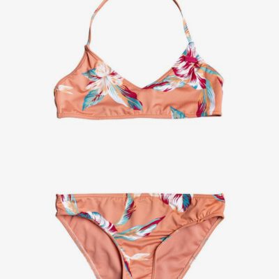 Conjunto de Bikini ROXY dos piezas niña Bralette Made For CADMIUM ORANGE PONG STRIPES (nhj3) Ref. ERGX203265 rosa flores