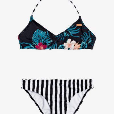 Conjunto de Bikini ROXY dos piezas niña ROXY Sunkissed ANTHRACITE BADAMI (kvj1) Ref. ERGX203287 negro floral/rayas