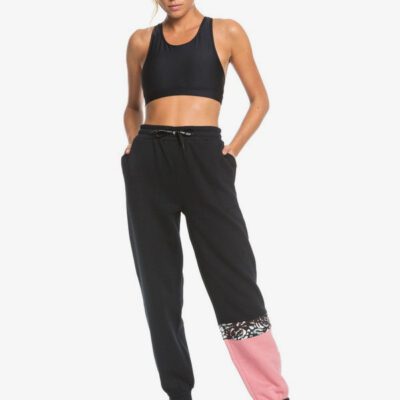 Pantalón de Chándal ROXY gym para Mujer Modern Tale ANTHRACITE (kvj0) Ref. ERJFB03267 negro detalles rosas