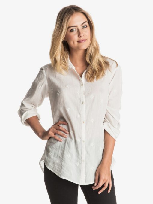 Camisa ROXY Mujer manga larga con botones Easky (wbt0) Ref. ERJWT03101 blanca estrellas