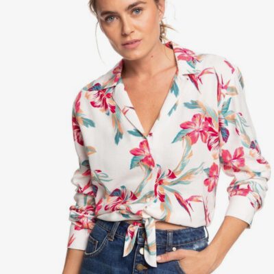 Camisa ROXY Mujer manga larga The Lover Side SNOW WHITE TROPIC CALL (wbk7) Ref. ERJWT03383 blanca tropical flores