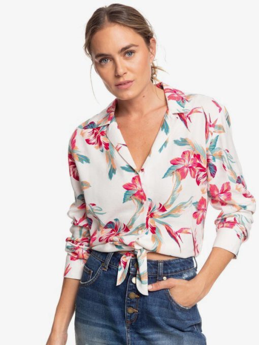 Camisa ROXY Mujer manga larga The Lover Side SNOW WHITE TROPIC CALL (wbk7) Ref. ERJWT03383 blanca tropical flores