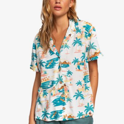 Camisa ROXY Mujer manga corta viscosa Remind To Forget (wbk8) Ref. ERJWT03396 blanca tropical aloha