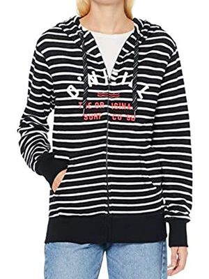 Sudadera O'NEILL con capucha y cremallera para mujer EASY FANTASTIC FZ HOODIE Ref. 8P6400 negra/blanca rayas