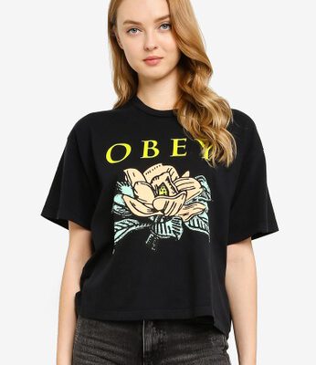 Camiseta manga corta OBEY chica Lotus flower Black Ref. 9056800 negra flores pecho