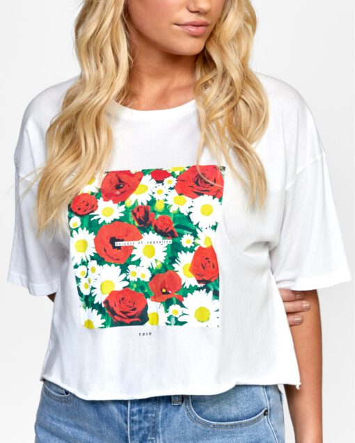 Camiseta top RVCA manga corta para mujer CROP SUPER BLOOM BOYFRIEND Ref. W3SSID blanca flores