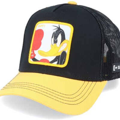 Gorra CAPSLAB rejilla y ajustable Trucker DAFFY Pato Lucas LOO DUK Looney Tunes negra y amarilla