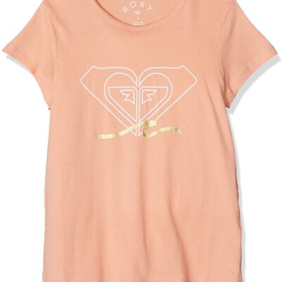 Camiseta ROXY niña manga corta endless music print A Ref. ERGZT03389 rosa salmón logo corazón blanco/oro