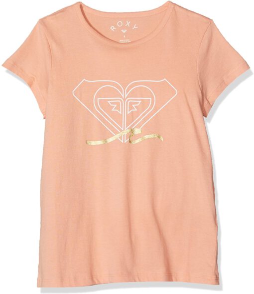 Camiseta ROXY niña manga corta endless music print A Ref. ERGZT03389 rosa salmón logo corazón blanco/oro