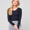 Camiseta transpirable RIP CURL manga larga para mujer Bello V Tee Rib Black Ref. GTEBD5 negra