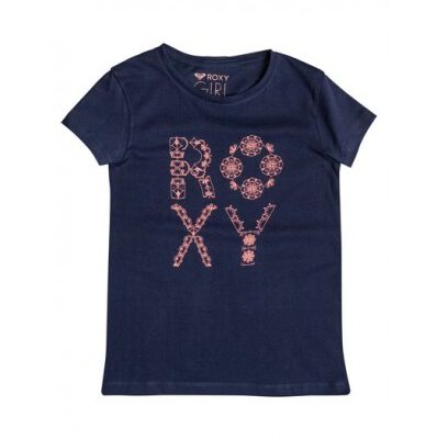 Camiseta ROXY niña manga corta basic crew stamp paradice Ref. ERGZT03079 Azul logo rosa