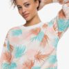 Sudadera ROXY cuello redondo Mujer Off To The Beach SNOW WHITE PALM SHADOWS (xwcg) Ref. ERJFT04464 blanca flores