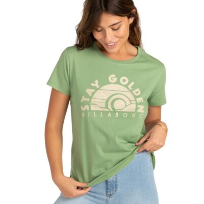 Camiseta Mujer BILLABONG manga corta Stay Golden SAFARI GREEN (5688) Ref. Z3SS28BIF1 verde estampado pecho