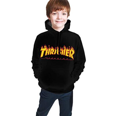 Sudadera THRASHER NIÑO con capucha Flame Hoodie Black Ref. 1441050 Negra logo llamas fuego