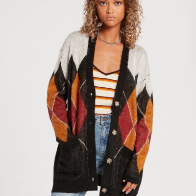 Jersey chaqueta VOLCOM Mujer punto botones KNITTY CITY - BLACK COMBO Ref. B0732102 Rombos multicolor