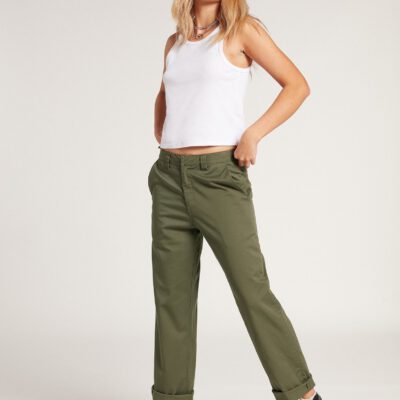 PANTALÓN CHINO VOLCOM Mujer Corte boyfriend tiro alto FROCHICKIE BOYFRIEND - ARMY GREEN COMBO Ref. B1131905 verde