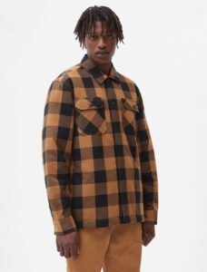 Camisa exterior caliente DICKIES con forro polar hombre botones suave Sacramento Ref. DK0A4XGRBBD01 cuadros negros y naranjas