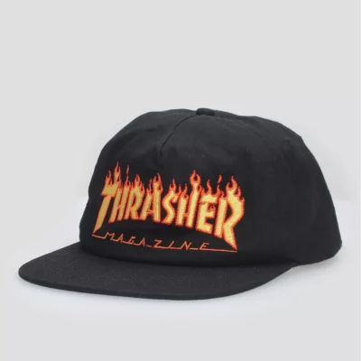 Gorra THRASHER ajustable Flame embroidered snapback BLACK- negro logo llamas fuego