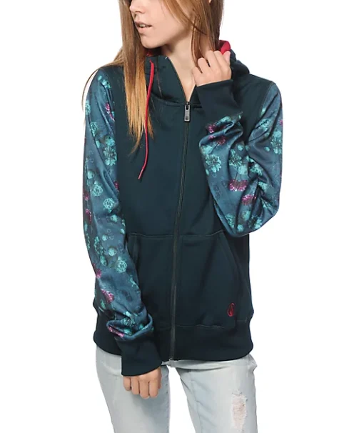 Sudadera VOLCOM de forro polar Técnica con capucha LOVAGE FLEECE Ref. H2451609 verde mangas flores