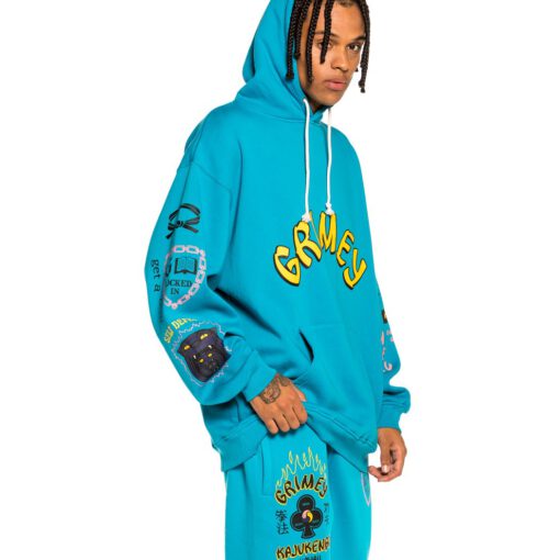 Sudadera GRIMEY con capucha Unisex Grimey "Destroy All Fear" Hoodie - Blue | Fall 21 Ref. GCH504-BLU azul dibujos multicolor