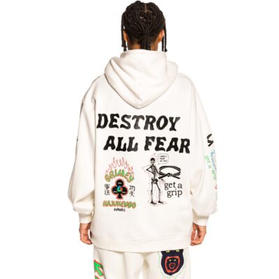 Sudadera GRIMEY con capucha Unisex Grimey "Destroy All Fear" Hoodie - White | Fall 21 Ref. GCH504-WTH blanca dibujos multicolor