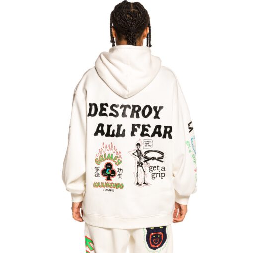 Sudadera GRIMEY con capucha Unisex Grimey "Destroy All Fear" Hoodie - White | Fall 21 Ref. GCH504-WTH blanca dibujos multicolor
