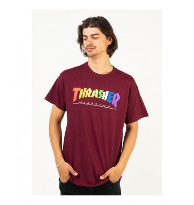 Camiseta THRASHER Hombre manga corta Rainbow Mag MaroonRef. 144942 granate con logo multicolor