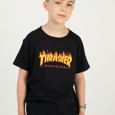 Camiseta THRASHER NIÑO manga corta Youth Flame Kids Ref. 134142 Negra logo llama fuego
