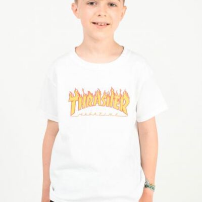 Camiseta THRASHER NIÑO manga corta Youth Flame Kids Ref. 134142 Blanca logo llama fuego