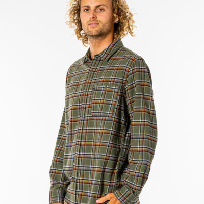 Camisa RIP CURL de Manga Larga con capucha franela Hombre Salt Water Culture Dark Olive Ref. CSHGT9 cuadros rojos