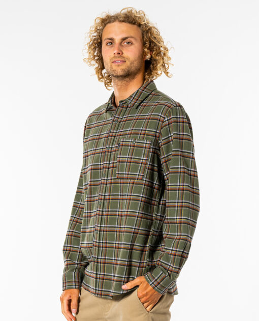 Camisa RIP CURL de Manga Larga con capucha franela Hombre Salt Water Culture Dark Olive Ref. CSHGT9 cuadros rojos