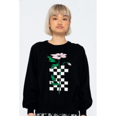 Jersey de punto SANTA CRUZ Mujer cuello redondo Checkerbloom Knit Crew black Ref. SCA-WCR-0327 negra flores