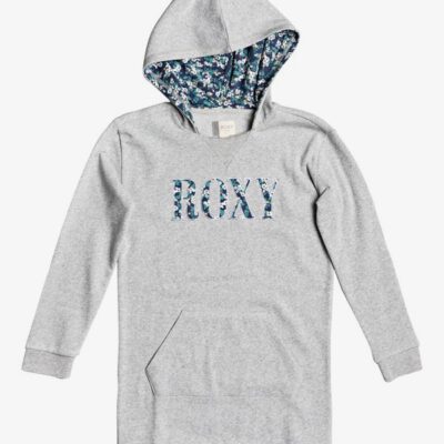 Sudadera larga ROXY vestido niña con capucha Believe (sgrh) Ref. ERGKD03145 gris logo flores