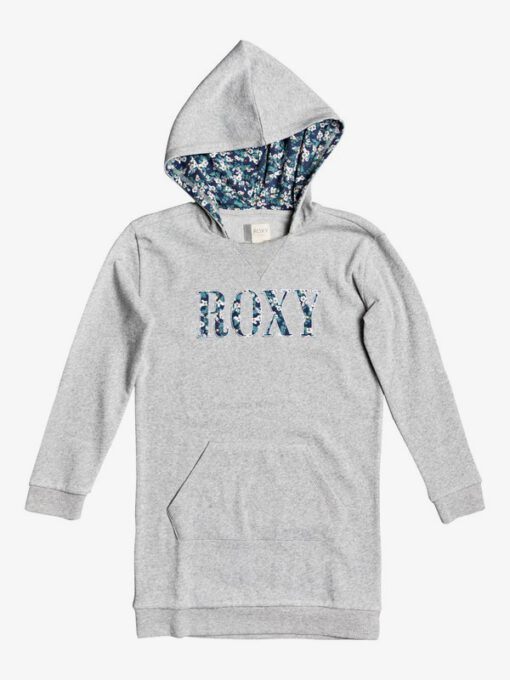 Sudadera larga ROXY vestido niña con capucha Believe (sgrh) Ref. ERGKD03145 gris logo flores