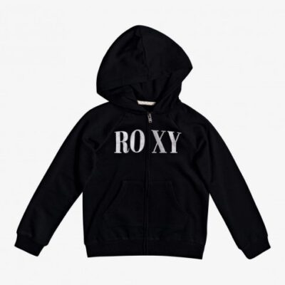 Sudadera ROXY niña con capucha Another Chance A (kvj0) Ref. ERGFT03547 negra logo terciopelo frontal