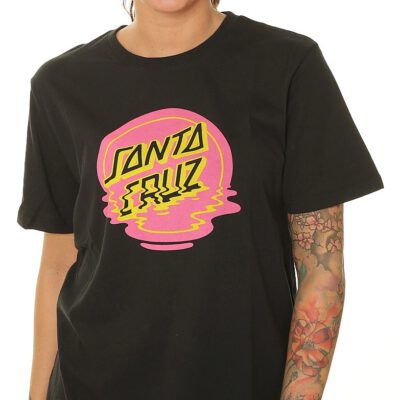 Camiseta SANTA CRUZ manga corta para mujer Dot Reflection T-Shirt Ref. SCA-WTE-0585 negra logo rosa pecho