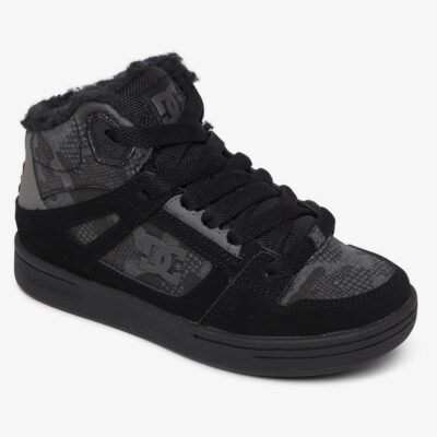 Zapatillas altas cuero DC SHOES borrego interior niño PURE HIGH WNT black/camo (CA2) Ref. ADBS100245 negra/camuflaje