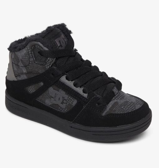 Zapatillas altas cuero DC SHOES borrego interior niño PURE HIGH WNT black/camo (CA2) Ref. ADBS100245 negra/camuflaje