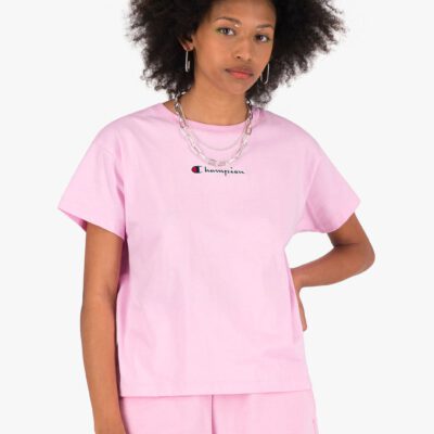 Camiseta CHAMPION mujer manga corta SCRIPT LOGO BOXY CROPPED T-SHIRT Pink Ref. 113940 rosa