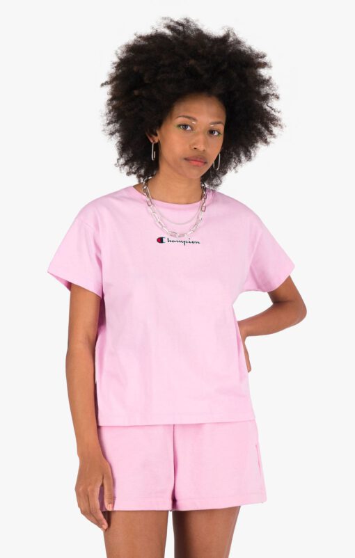 Camiseta CHAMPION mujer manga corta SCRIPT LOGO BOXY CROPPED T-SHIRT Pink Ref. 113940 rosa
