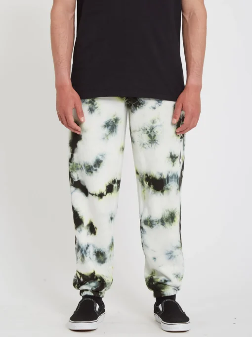 Pantalón chándal VOLCOM hombre de forro polar ICONIC STONE PLUS FLEECE - LIME TIE DYE Ref. A1242101_LTD logos pierna