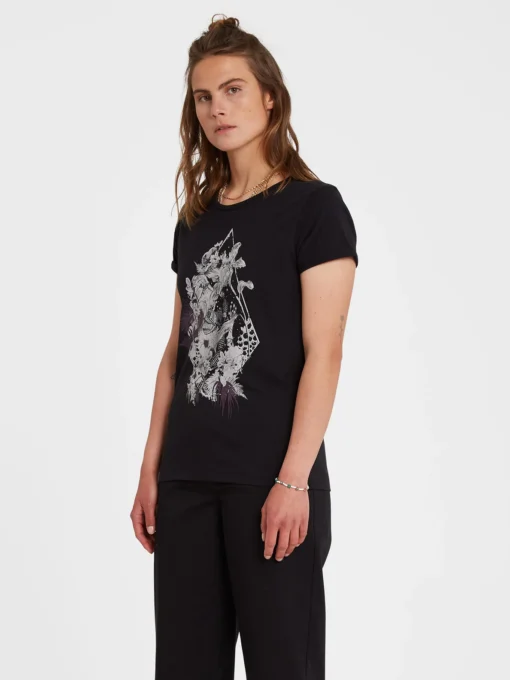 Camiseta corta VOLCOM Mujer manga corta RADICAL DAZE - BLACK Ref. B3512205_BLK negra flores