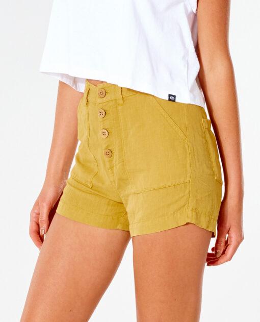 Pantalón lino RIP CURL corto práctico y cómodo para Mujer Shorts Walkshort Summer Palm Gold Ref. GWANT9 mostaza