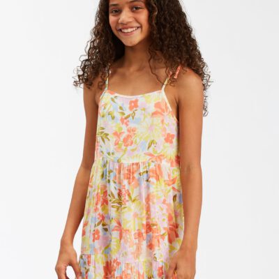 Vestido corto BILLABONG niña con tirantes Wild Dreamer WHITE MULTI Ref. C8DR04BIP2 blanco con flores tropical