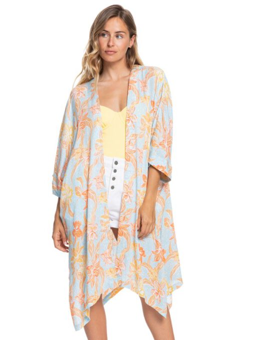 Kimono 3/4 ROXY para mujer Rebel Sun COOL BLUE ISLAND TIME (bzq9) Ref. ERJWT03524 Azul con flores