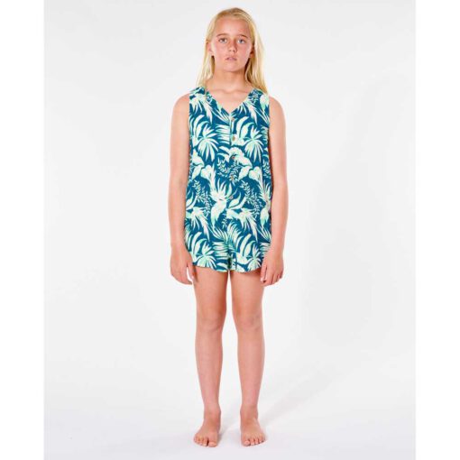 Pelele corto RIP CURL mono playa niña tirantes Sun Rays Romper Dark Teal Ref. JDRAR9 azul/blanco flores tropical