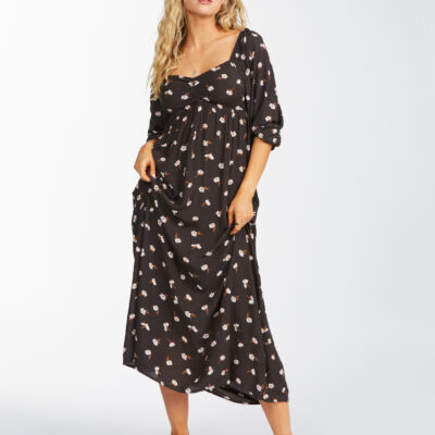 Vestido midi BILLABONG manga 3/4 para mujer Swept Away OFF BLACK Ref. C3DR24BIP2 negro flores